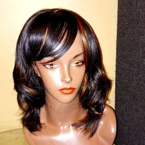 Barely & gently worn STRAIGHT hair wig w/ swoop bangs. Dark Brown hair @SEE PICS